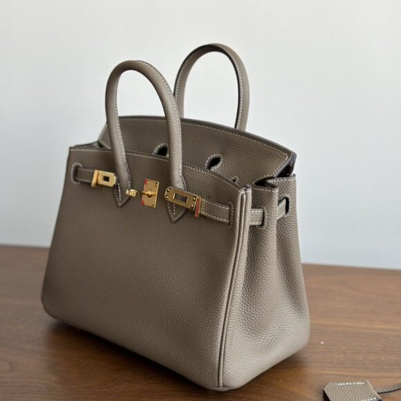 Genuine Leather Taupe wirkin bag 25cm - Picture 6 of 12